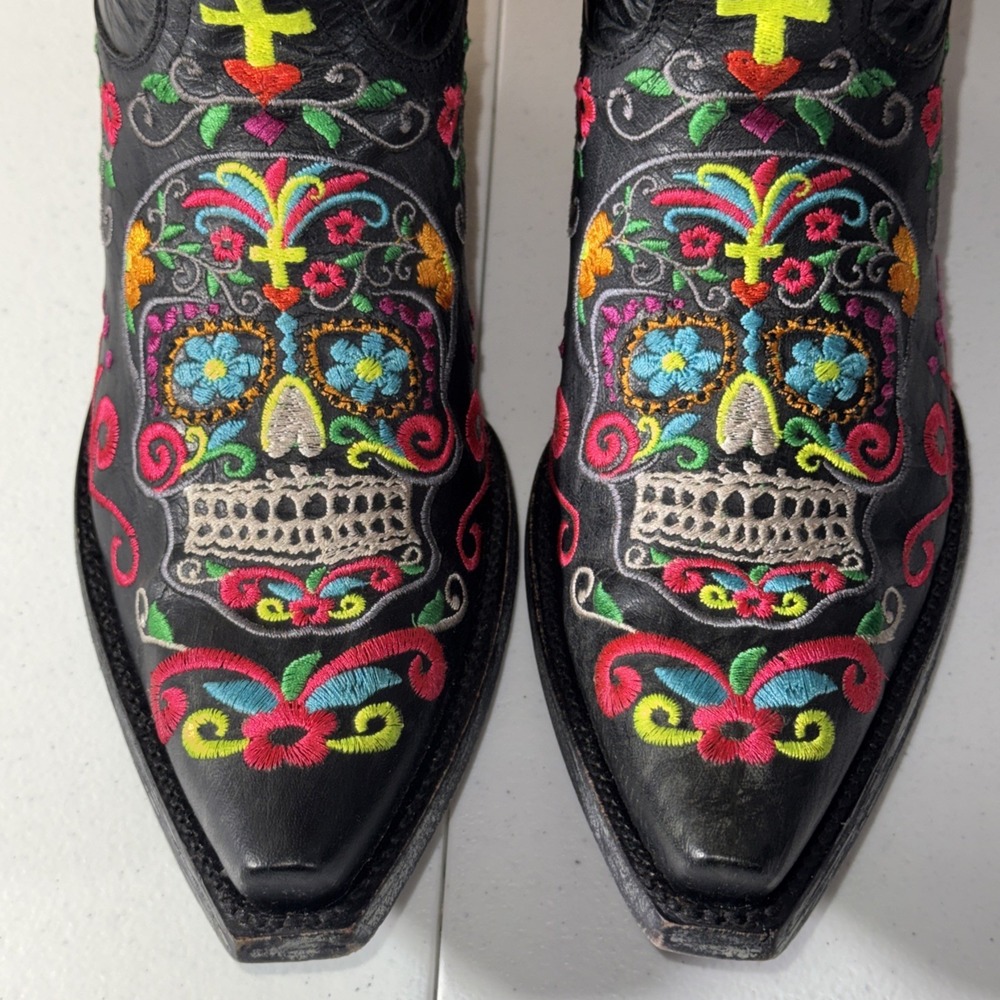 Old Gringo Black Sugar Skull Western Gothic Cowboy Boots 7.5 Dia De Los Muertos - Picture 7 of 16